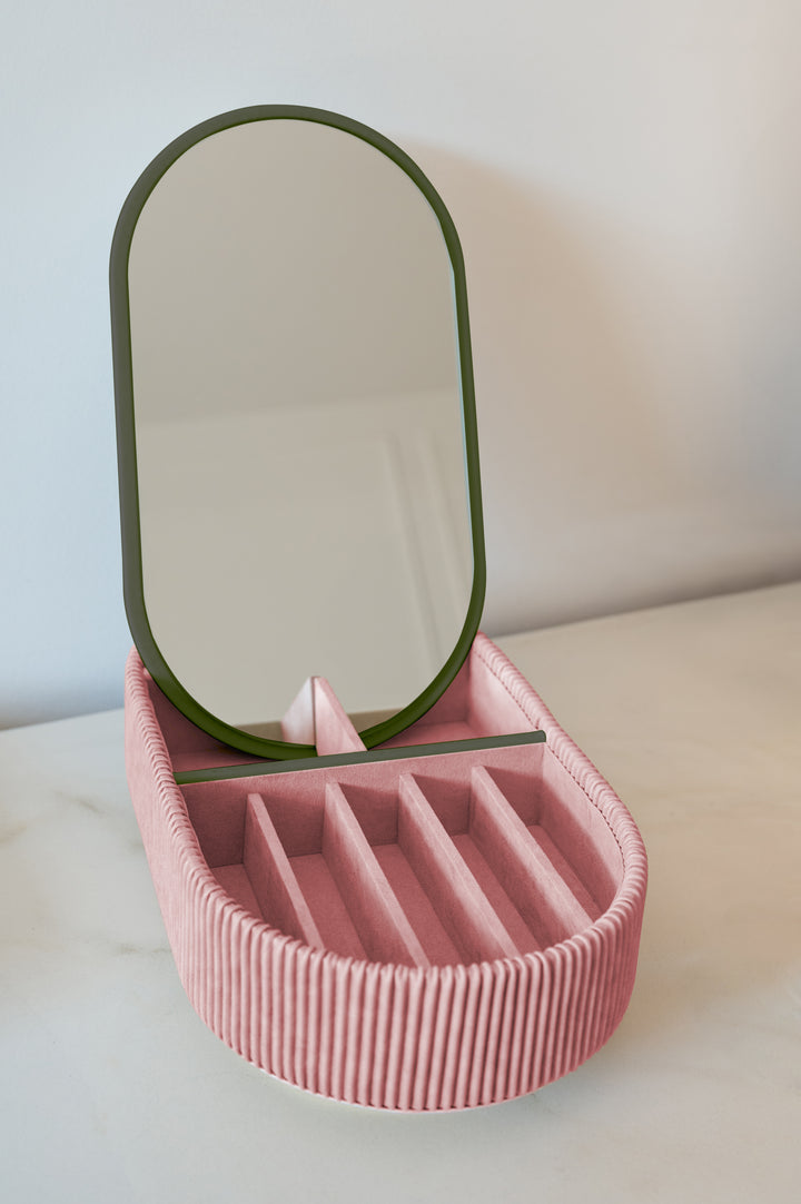 Ava Mirror Jewelry Box - Olive