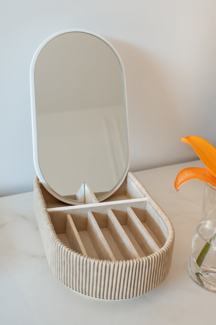 Ava Mirror Jewelry Box - Cream