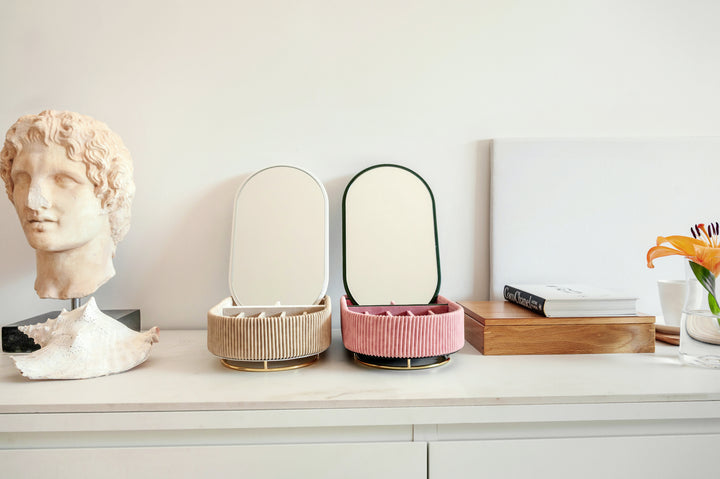 Ava Mirror Jewelry Box - Cream