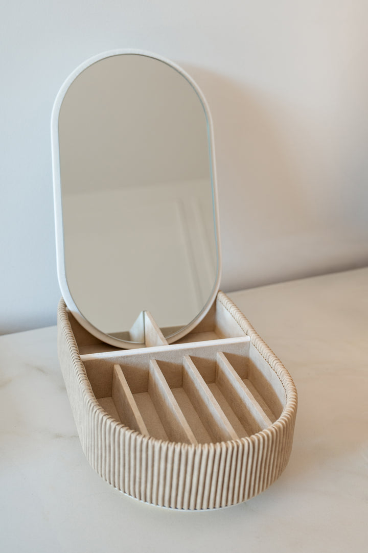 Ava Mirror Jewelry Box - Cream